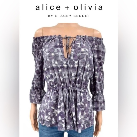 Alice + Olivia Camilla Print Silk Blouson Top - Picture 1 of 12